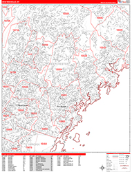 New Rochelle Wall Map Zip Code Red Line Style 2026